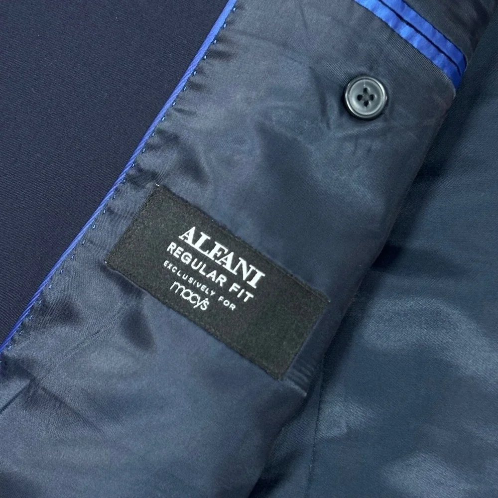 Alfani Navy Blue Regular Fit Suit Jacket Mens 46R Polyester Rayon Blend